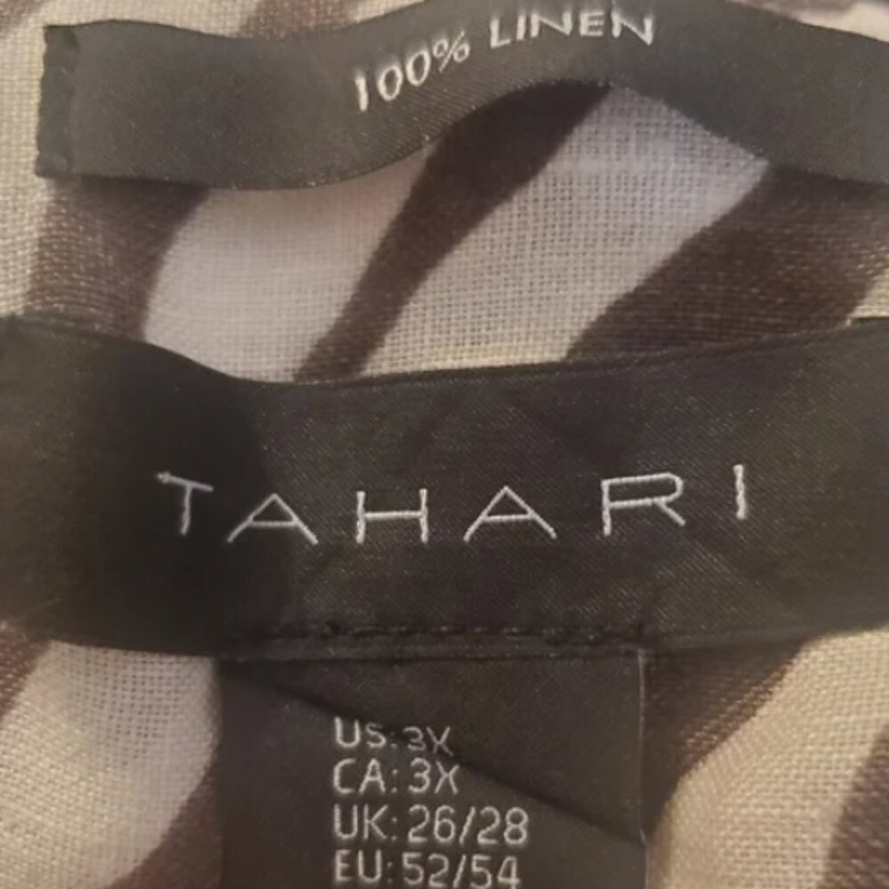 TAHARI Zebra Brown Size 3X 100% Linen Animal print button front tunic blouse - Picture 2 of 4